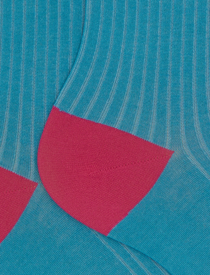 Calze corte donna cotone tinta unita a coste polso righe con effetto scintillante azzurro - Gallo 1927 - Official Online Shop