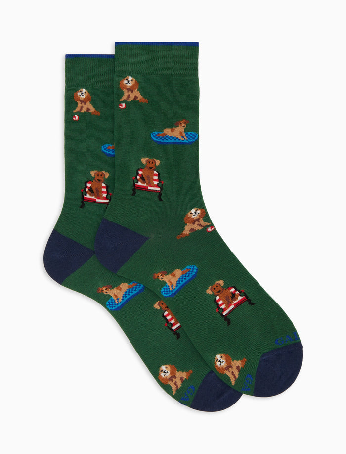 Calze corte donna cotone verde fantasia cani - Gallo 1927 - Official Online Shop