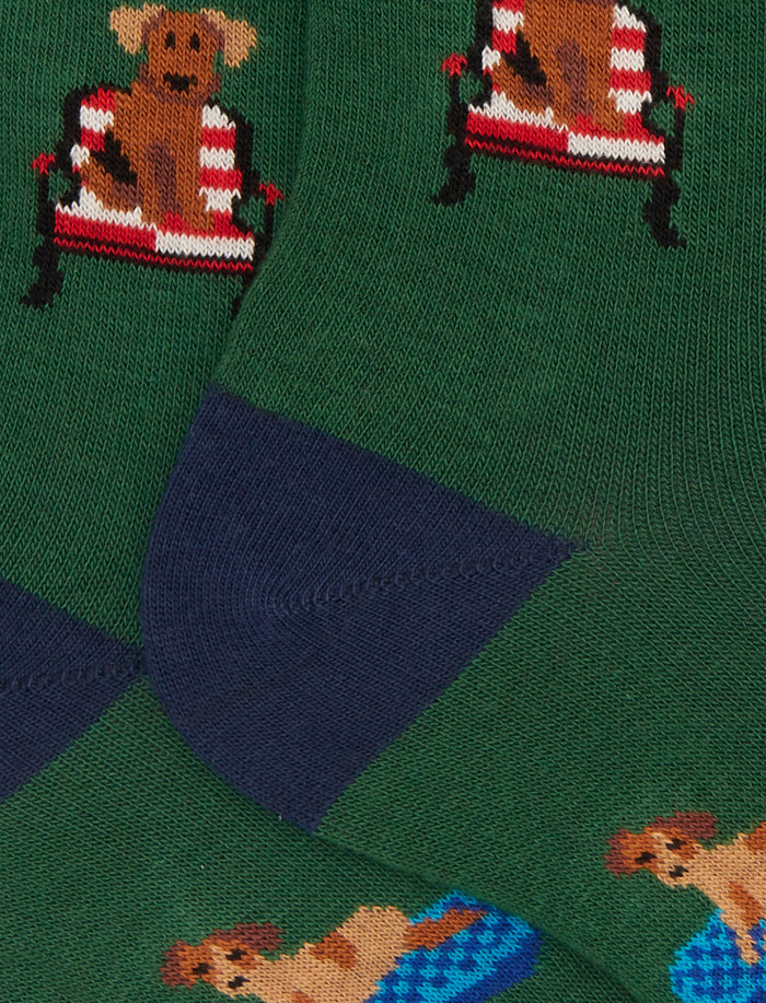 Calze corte donna cotone verde fantasia cani - Gallo 1927 - Official Online Shop