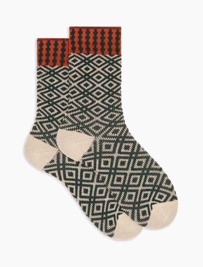 Calze corte donna cotone verde fantasia geometrica effetto scintillante - Gallo 1927 - Official Online Shop