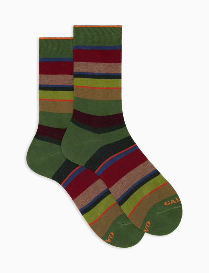 Calze corte donna cotone verde righe multicolor - Gallo 1927 - Official Online Shop