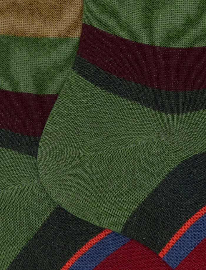 Calze corte donna cotone verde righe multicolor - Gallo 1927 - Official Online Shop