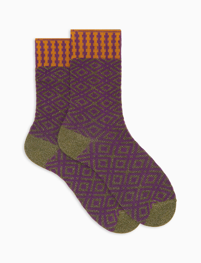Calze corte donna cotone viola fantasia geometrica effetto scintillante - Gallo 1927 - Official Online Shop