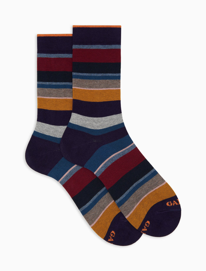 Calze corte donna cotone viola righe multicolor - Gallo 1927 - Official Online Shop