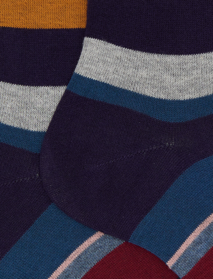 Calze corte donna cotone viola righe multicolor - Gallo 1927 - Official Online Shop