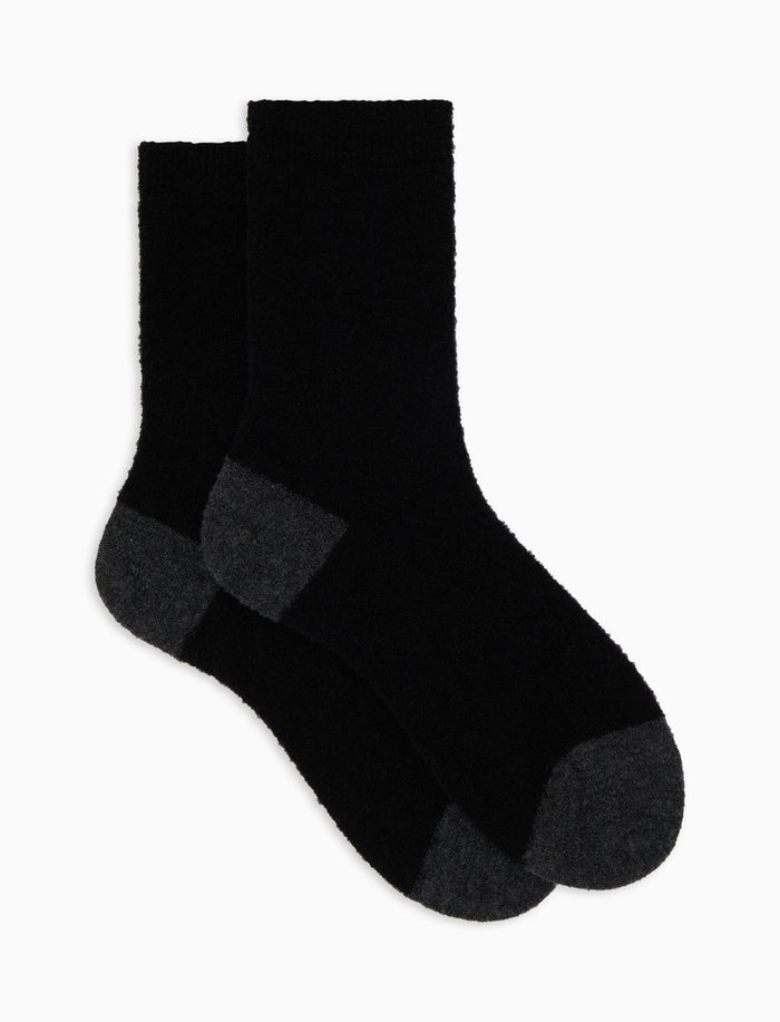 Calze corte donna lana bouclé nero tinta unita e contrasti - Gallo 1927 - Official Online Shop