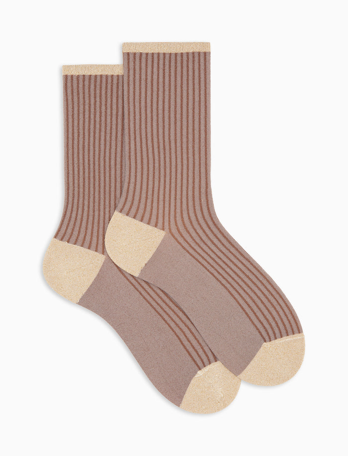 Calze corte donna marroni twin rib effetto scintillante
