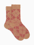 Calze corte donna poliammide e cotone beige fantasia losanghe effetto scintillante