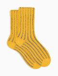 Calze corte donna poliammide e cotone giallo con righe verticali effetto scintillante