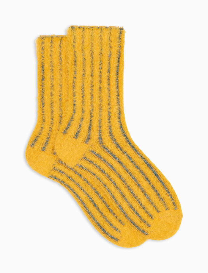 Calze corte donna poliammide e cotone giallo con righe verticali effetto scintillante