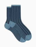 Calze corte donna poliammide polvere e blu twin rib spaziata lurex - Gallo 1927 - Official Online Shop