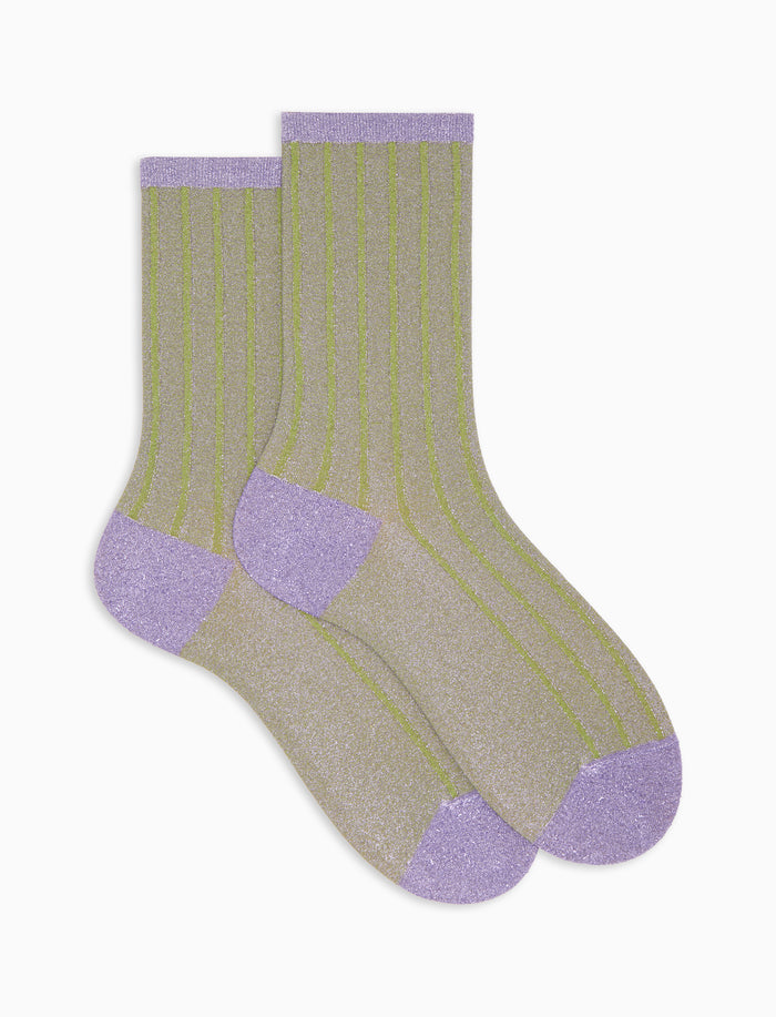 Calze corte donna twin rib spaziata con effetto scintillante viola