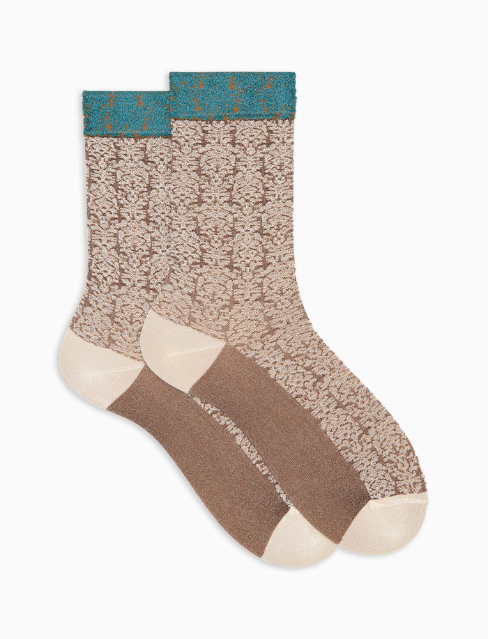 Calze corte donna viscosa beige fantasia damascata
