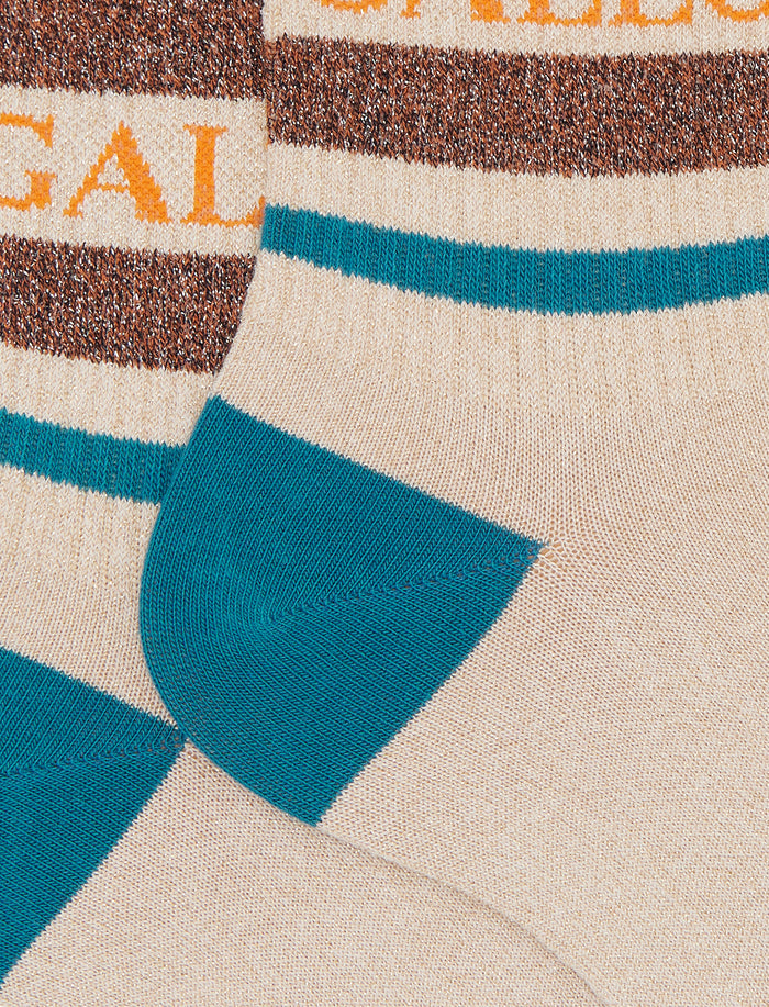 Calze corte unisex cotone a righe di due colori beige con effetto scintillante - Gallo 1927 - Official Online Shop