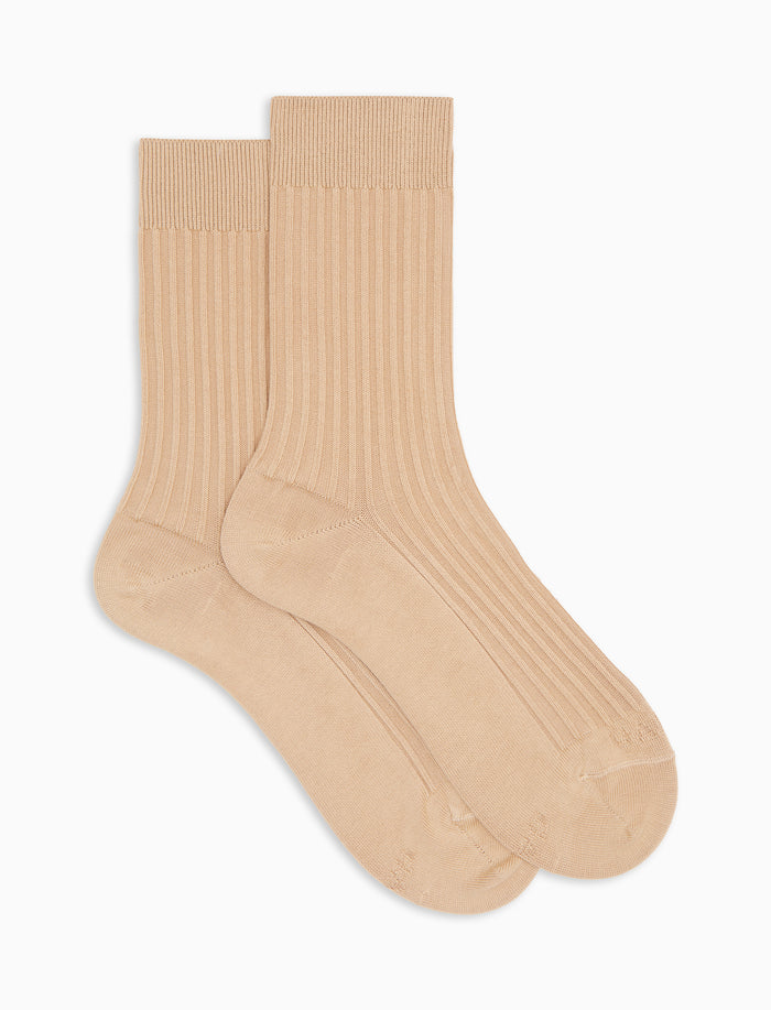 Calze corte unisex cotone twin rib e scritta gallo in punta tinta unita beige - Gallo 1927 - Official Online Shop