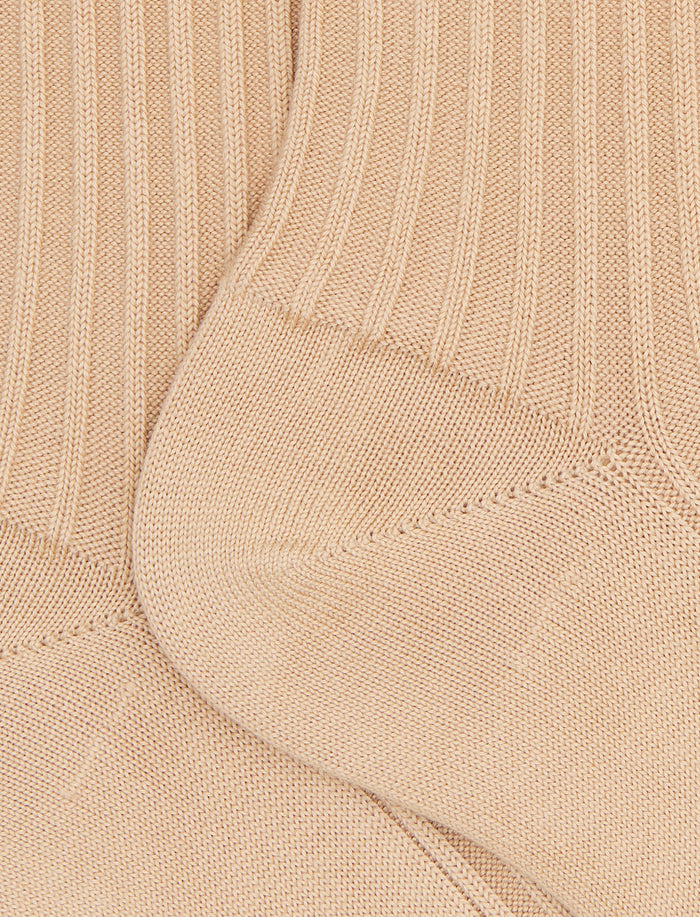 Calze corte unisex cotone twin rib e scritta gallo in punta tinta unita beige - Gallo 1927 - Official Online Shop