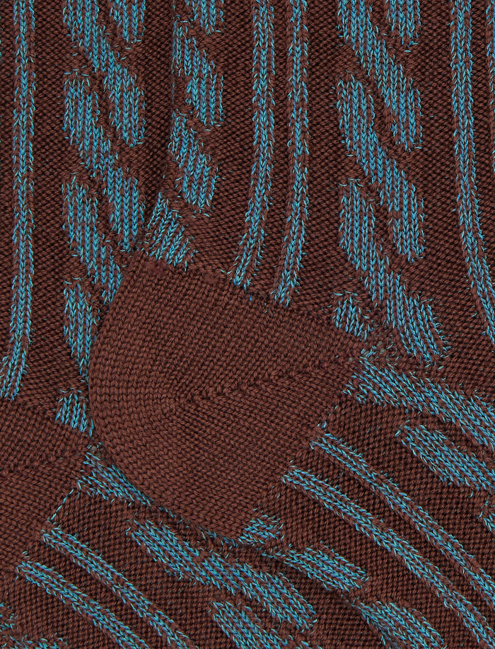 Calze corte unisex lana e cotone marrone lavorazione trecce a due colori