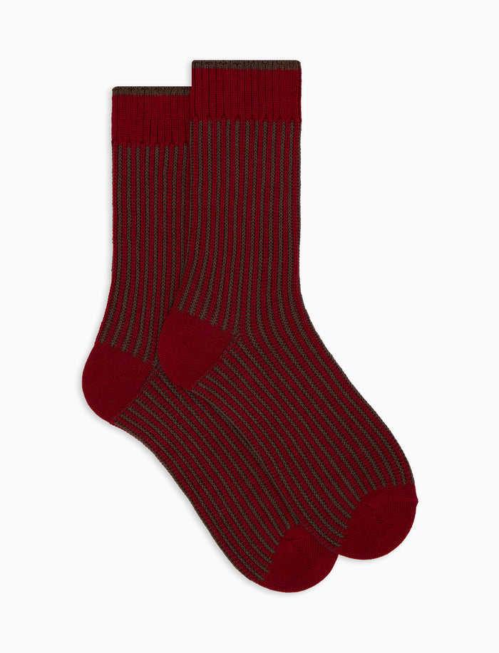 Calze corte unisex lana, seta e cashmere bordò righe verticali - Gallo 1927 - Official Online Shop