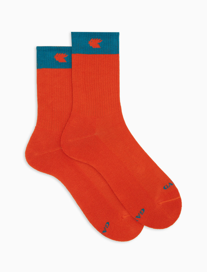 Calze corte unisex spugna di cotone arancio con polso in contrasto - Gallo 1927 - Official Online Shop