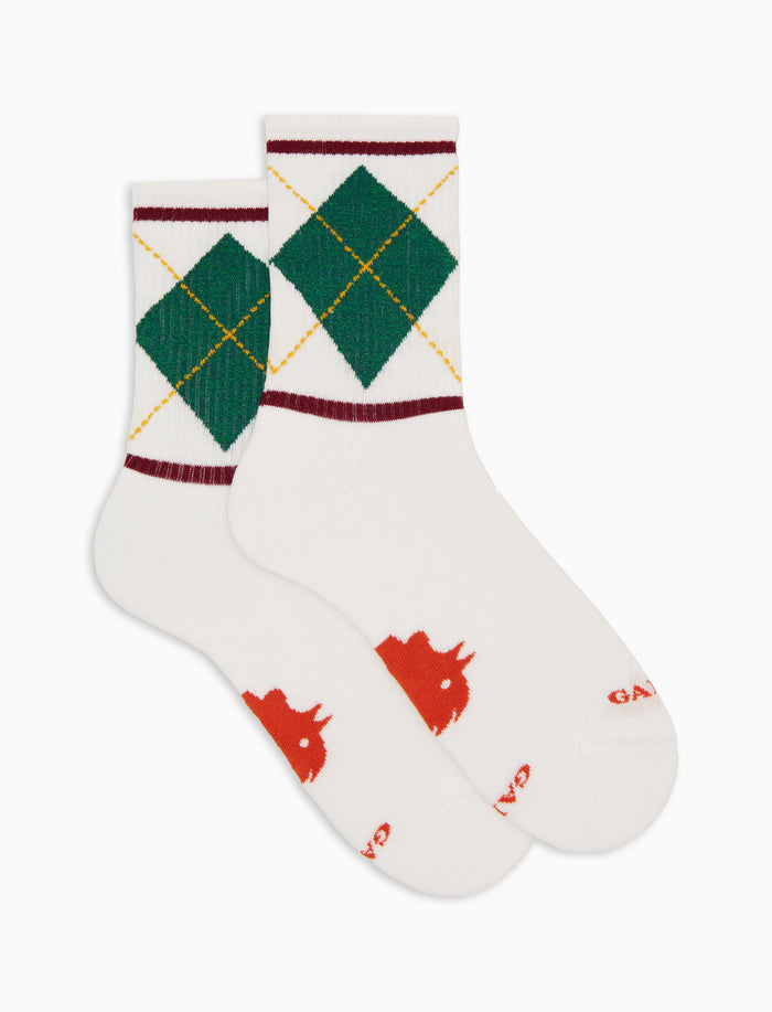 Calze corte unisex spugna di cotone bianco con losanga - Gallo 1927 - Official Online Shop