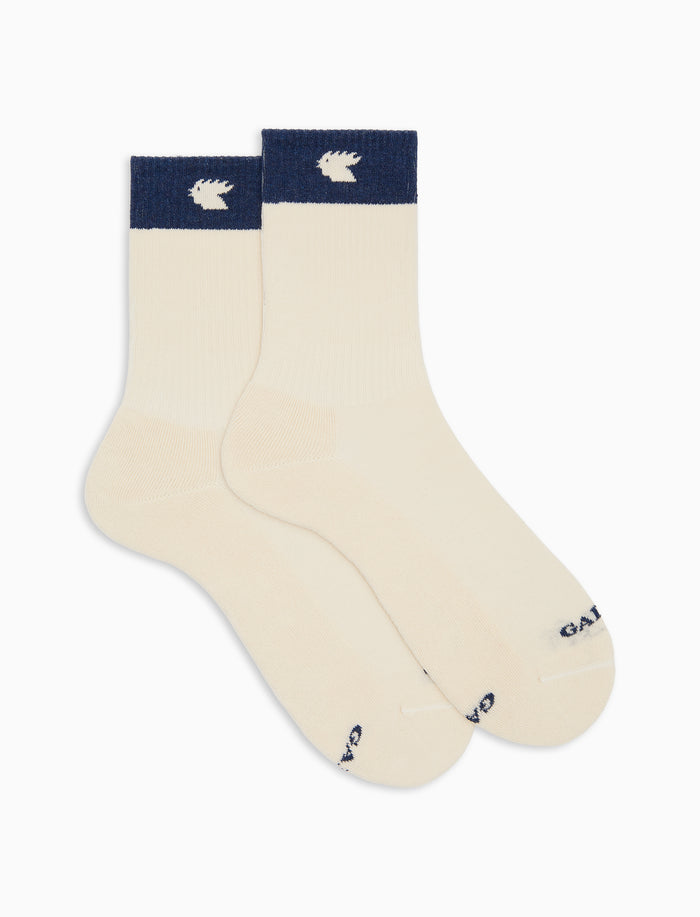 Calze corte unisex spugna di cotone bianco con polso in contrasto