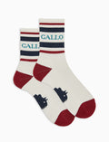 Calze corte unisex spugna di cotone bianco con righe e scritta gallo