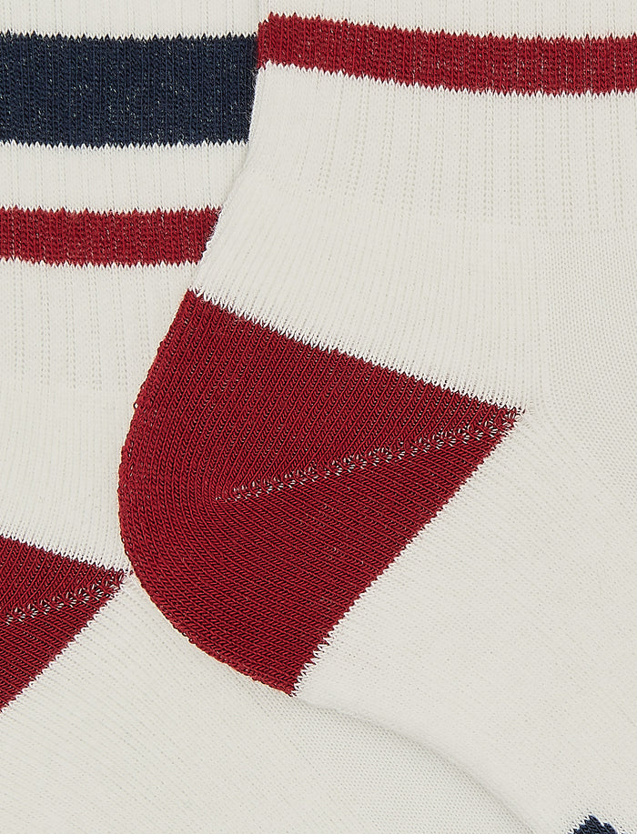 Calze corte unisex spugna di cotone bianco con righe e scritta gallo