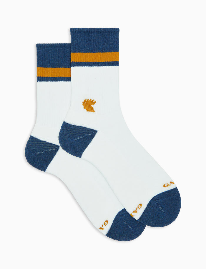 Calze corte unisex spugna di cotone bianco con righe e testa gallo