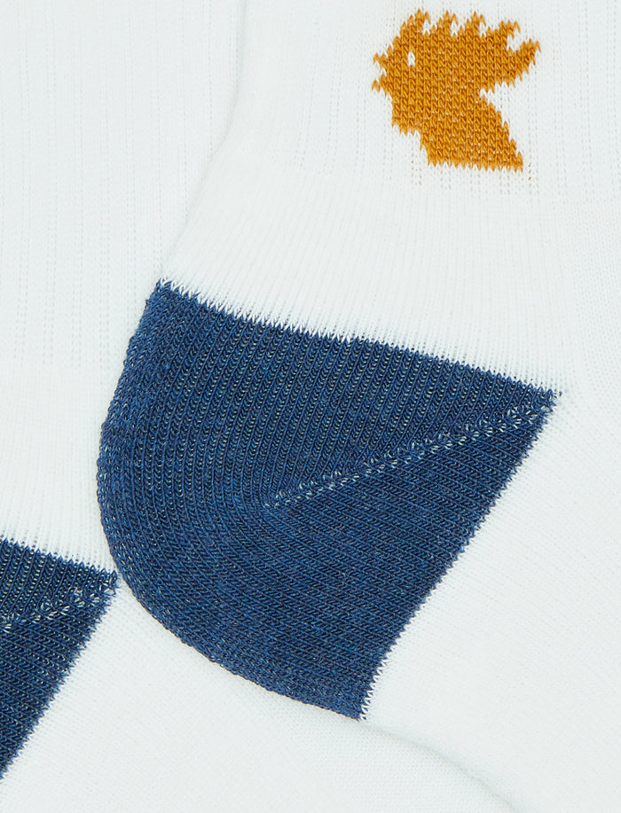 Calze corte unisex spugna di cotone bianco con righe e testa gallo