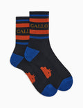 Calze corte unisex spugna di cotone blu con righe e scritta gallo