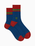 Calze corte unisex spugna di cotone blu con righe e testa gallo