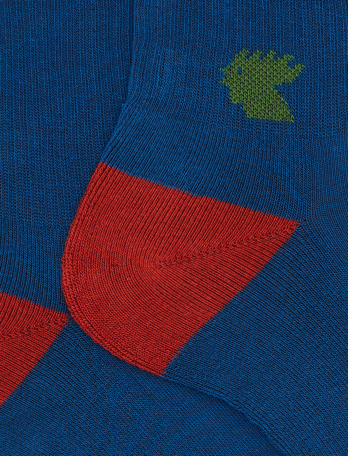 Calze corte unisex spugna di cotone blu con righe e testa gallo