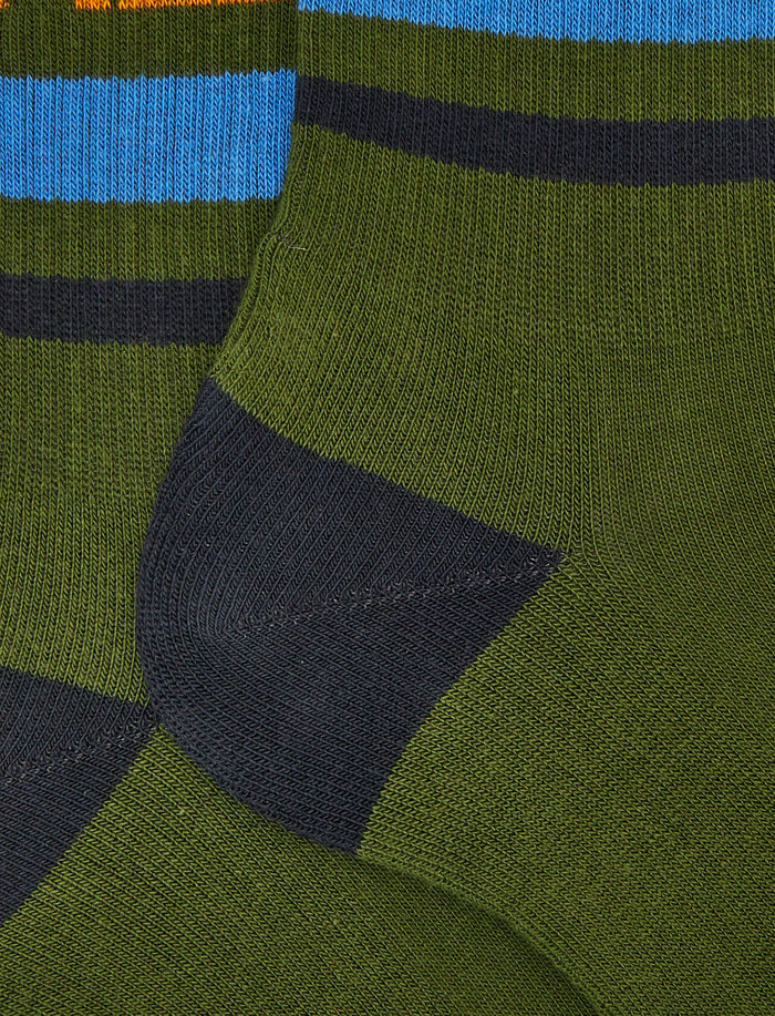 Calze corte unisex spugna di cotone verde con righe e scritta gallo