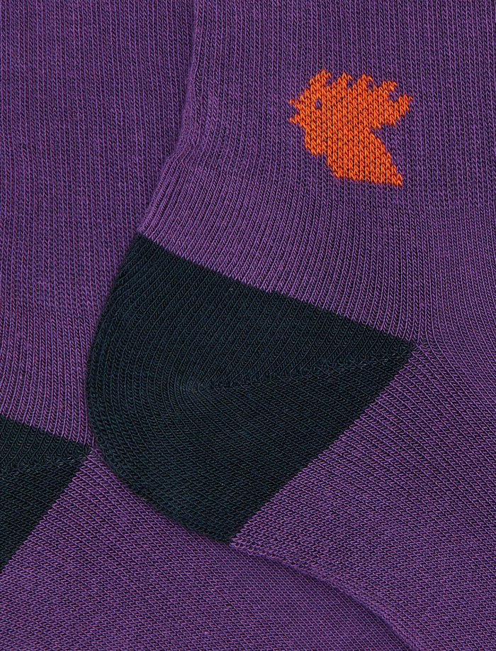 Calze corte unisex spugna di cotone viola con righe e testa gallo