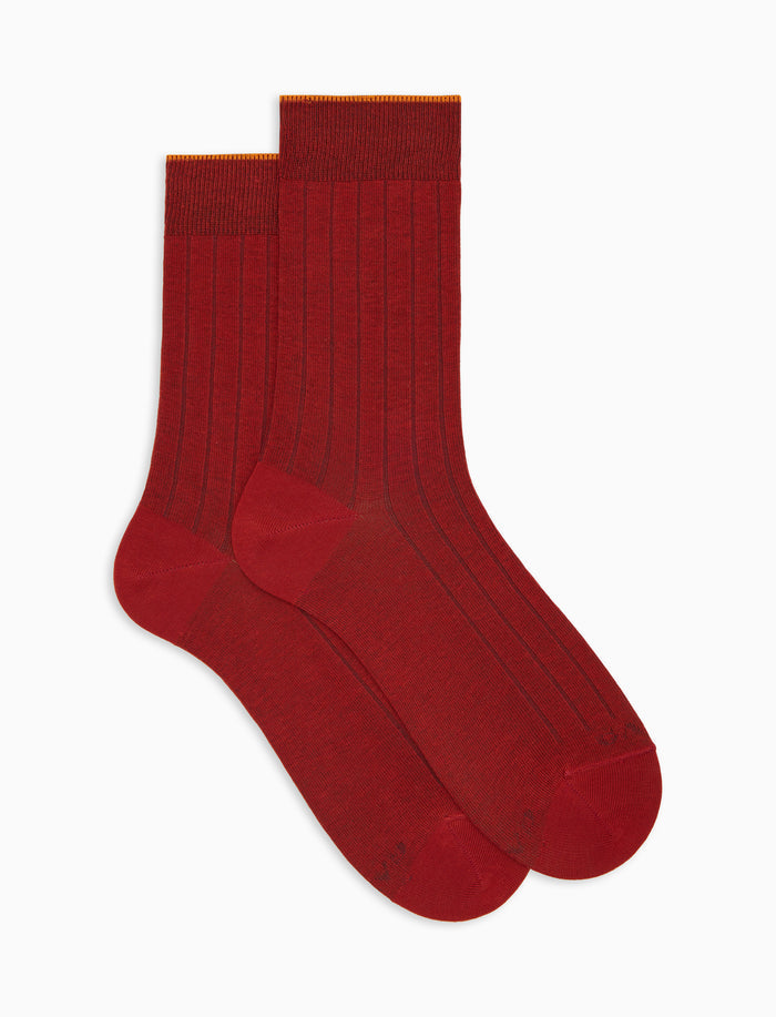 Calze corte uomo cotone arancio tinta unita a coste - Gallo 1927 - Official Online Shop