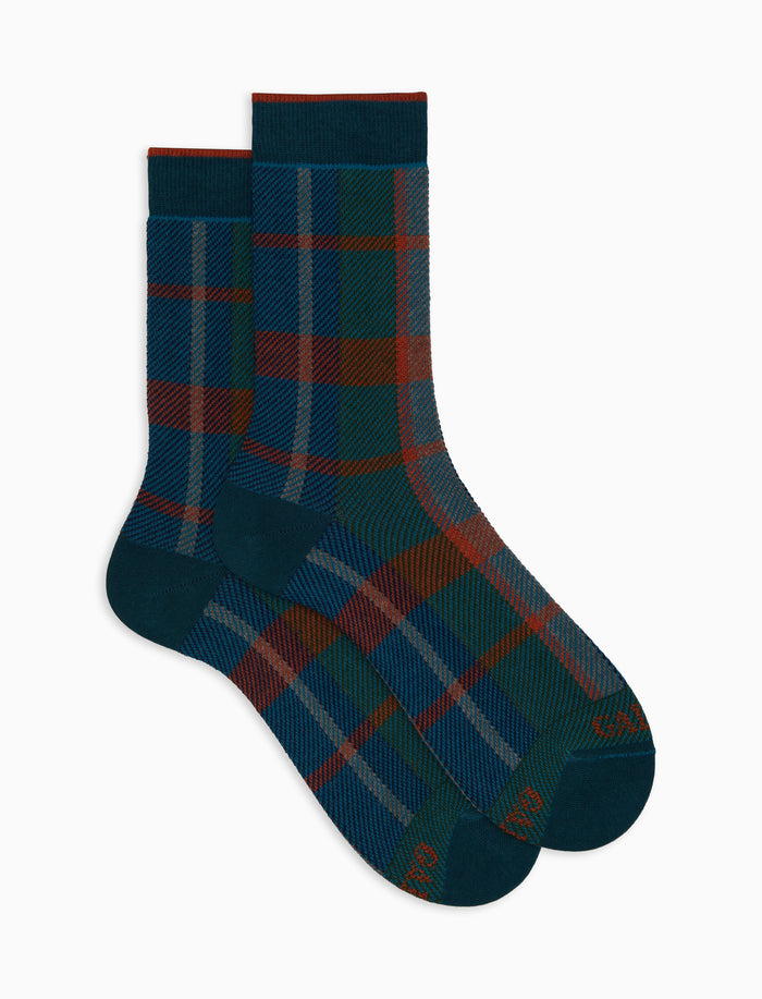 Calze corte uomo cotone azzurro fantasia tartan - Gallo 1927 - Official Online Shop