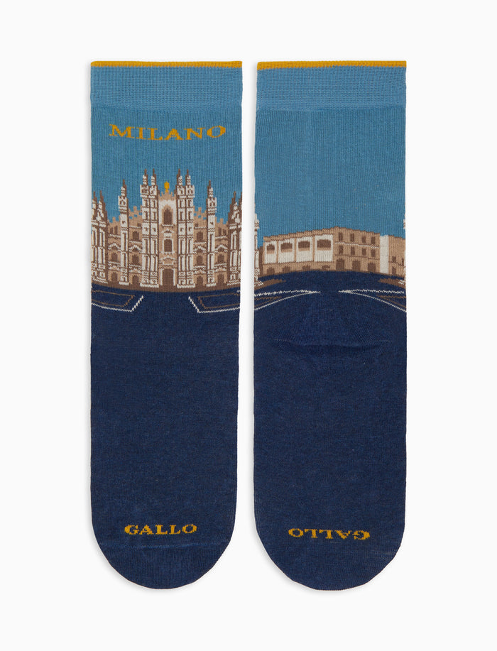 Calze corte uomo cotone blu fantasia Duomo di Milano - Gallo 1927 - Official Online Shop