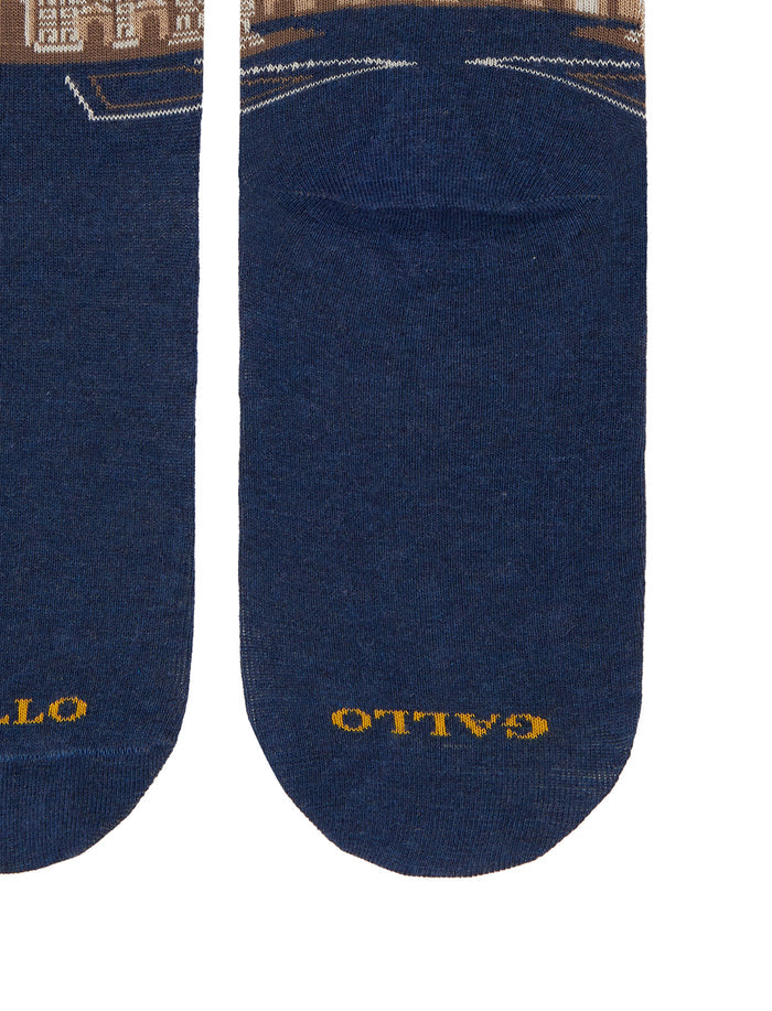 Calze corte uomo cotone blu fantasia Duomo di Milano - Gallo 1927 - Official Online Shop
