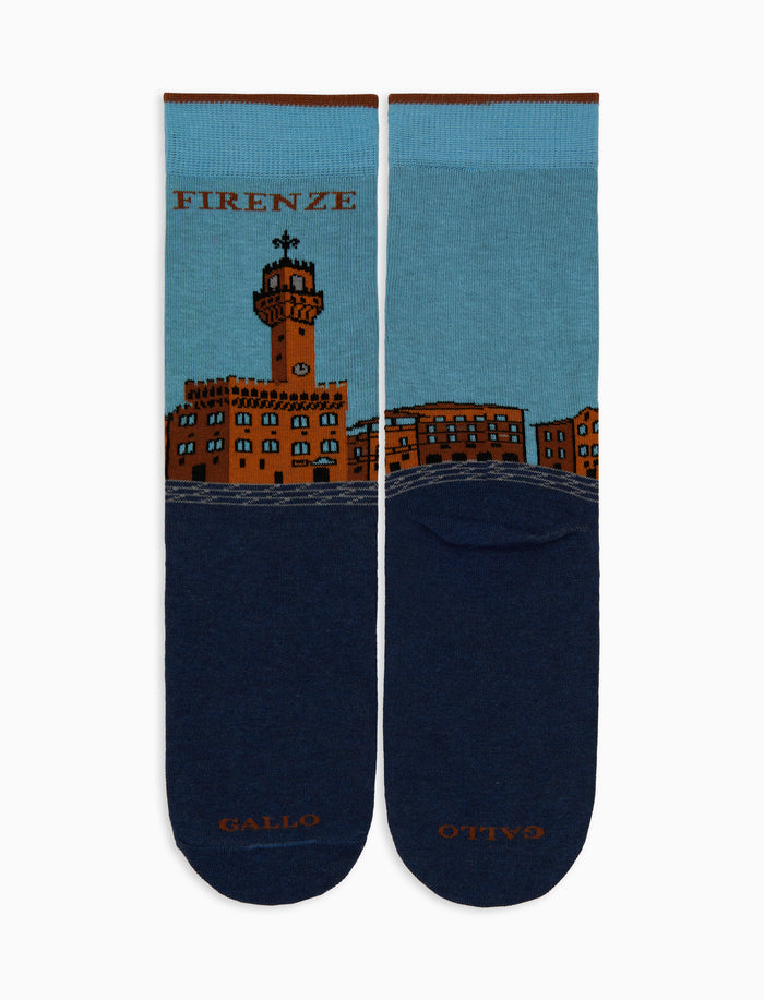 Calze corte uomo cotone blu fantasia Firenze Palazzo Vecchio - Gallo 1927 - Official Online Shop