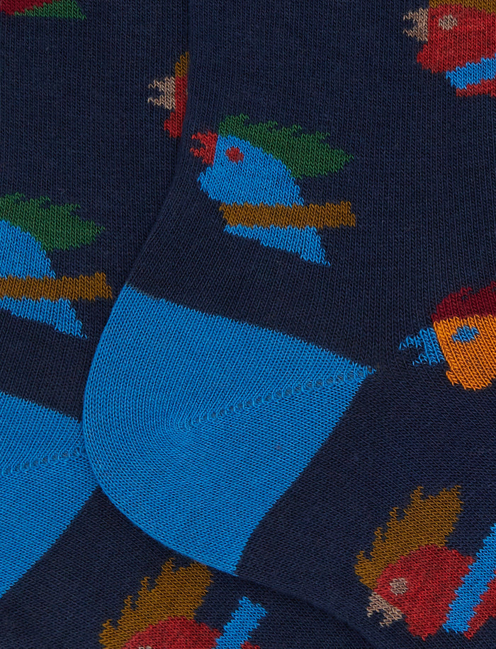 Calze corte uomo cotone blu fantasia galli multicolore - Gallo 1927 - Official Online Shop