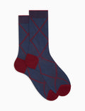 Calze corte uomo cotone blu fantasia rombi - Gallo 1927 - Official Online Shop