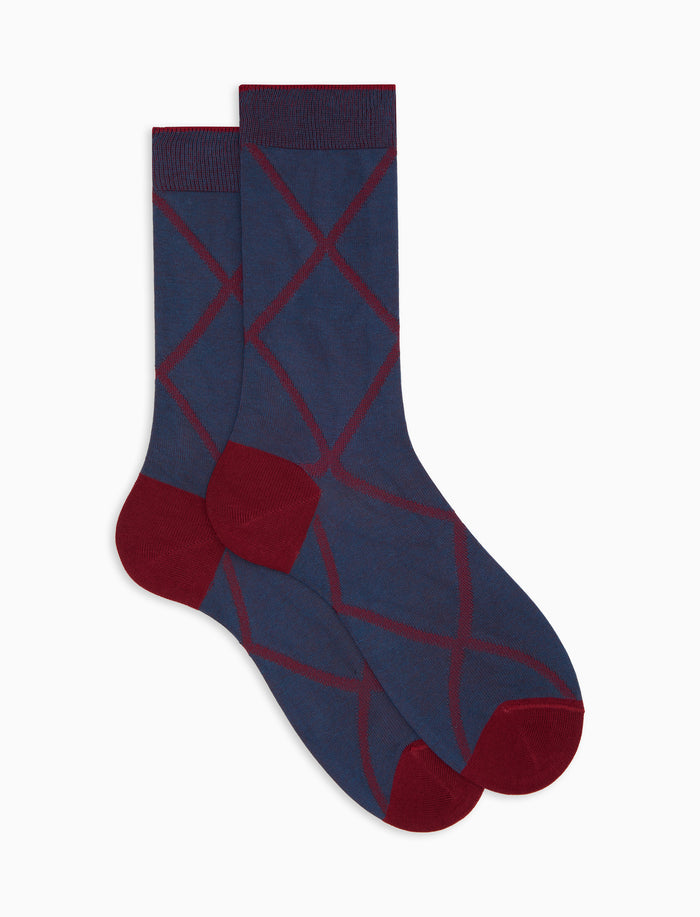 Calze corte uomo cotone blu fantasia rombi - Gallo 1927 - Official Online Shop
