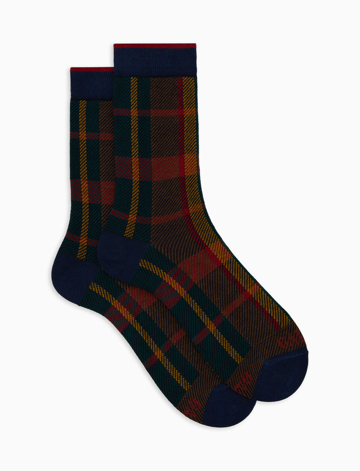 Calze corte uomo cotone blu fantasia tartan - Gallo 1927 - Official Online Shop