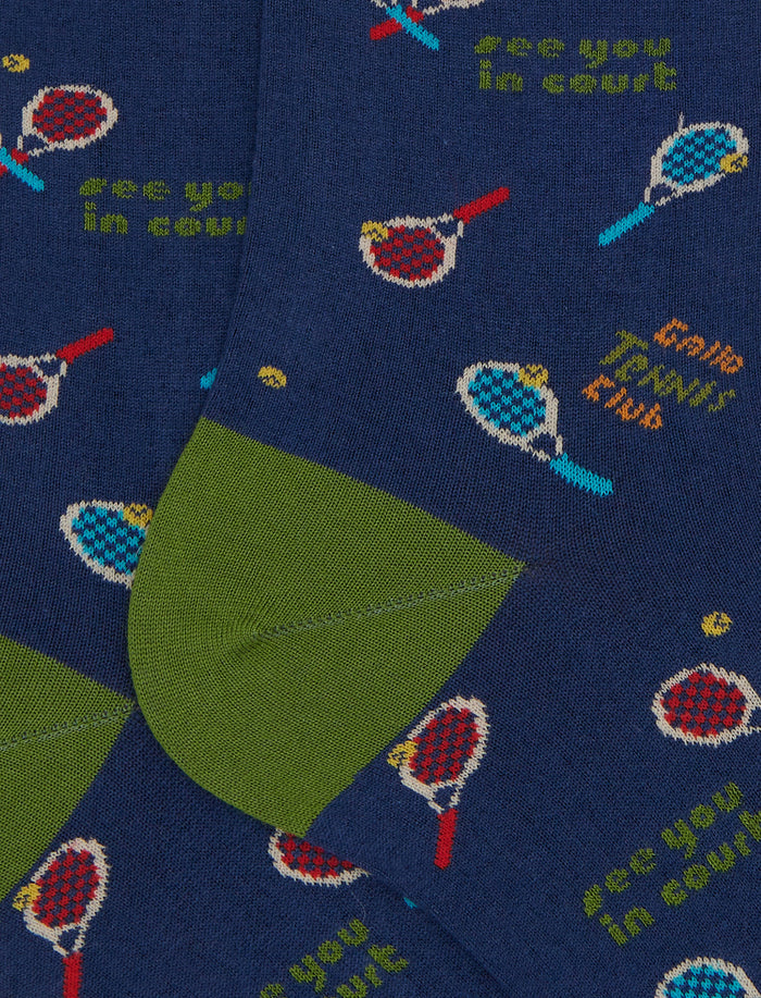 Calze corte uomo cotone blu fantasia tennis - Gallo 1927 - Official Online Shop