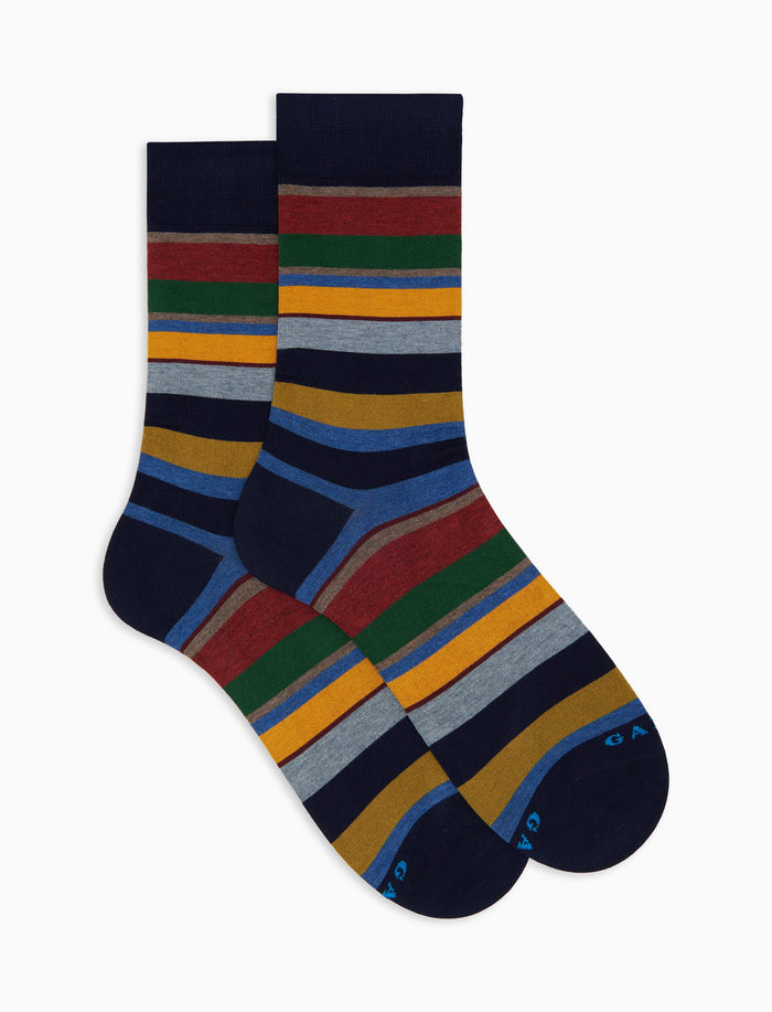 Calze corte uomo cotone blu righe multicolor - Gallo 1927 - Official Online Shop