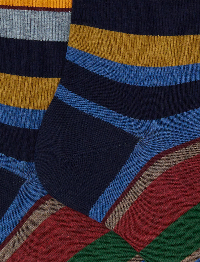 Calze corte uomo cotone blu righe multicolor - Gallo 1927 - Official Online Shop