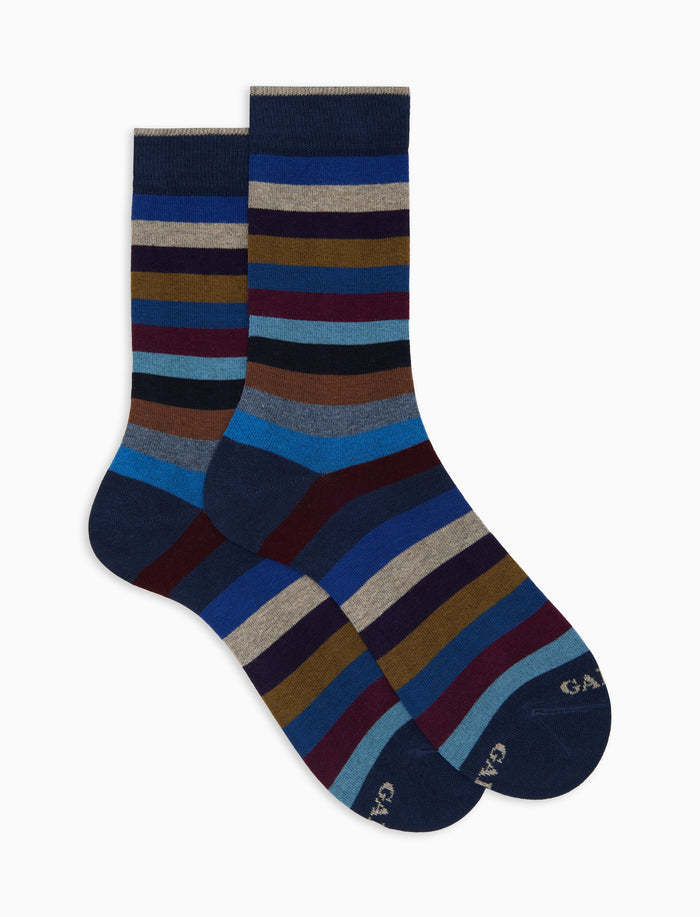 Calze corte uomo cotone blu righe pari - Gallo 1927 - Official Online Shop