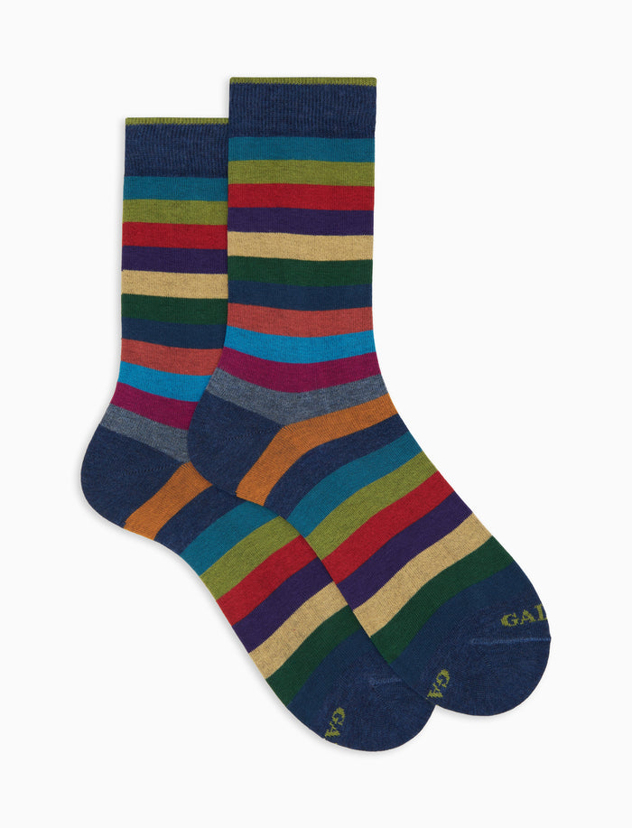 Calze corte uomo cotone blu righe pari - Gallo 1927 - Official Online Shop