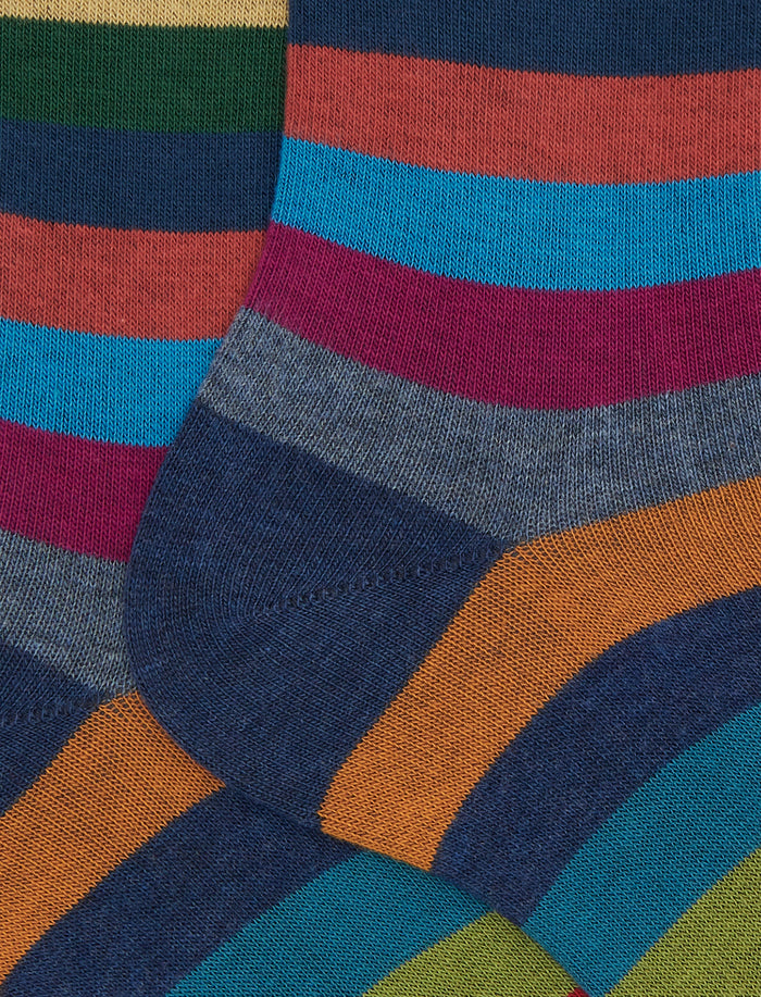 Calze corte uomo cotone blu righe pari - Gallo 1927 - Official Online Shop