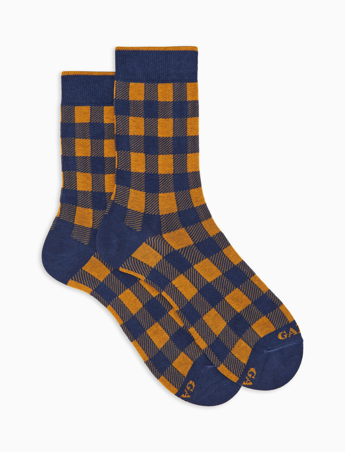 Calze corte uomo cotone caldo blu fantasia vichy